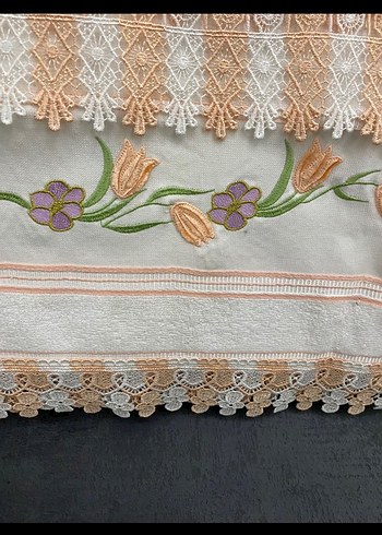 Nakışlı Pastel Renkli Beyaz Havlu 2Adet - Görsel 2