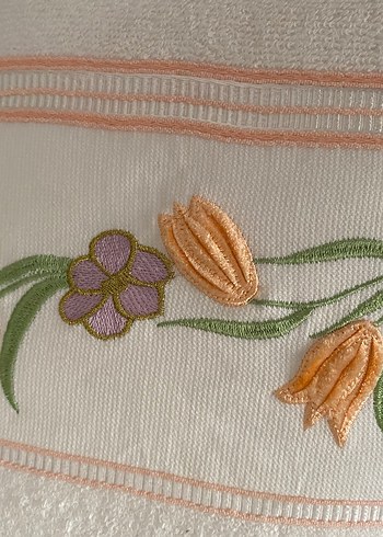 Nakışlı Pastel Renkli Beyaz Havlu 2Adet - Görsel 8