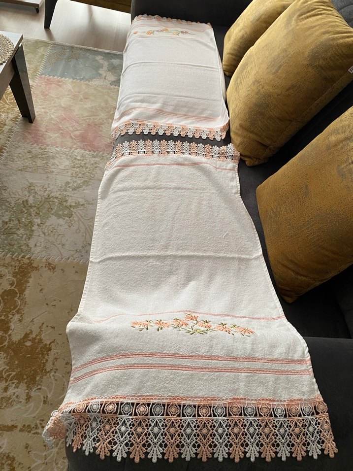 Nakışlı Pastel Renkli Beyaz Havlu 2Adet - Görsel 4