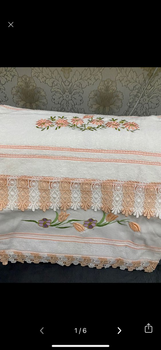 Nakışlı Pastel Renkli Beyaz Havlu 2Adet - Görsel 3