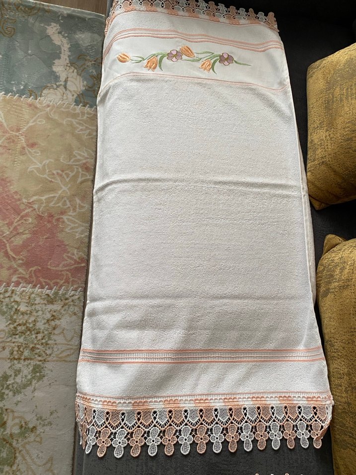 Nakışlı Pastel Renkli Beyaz Havlu 2Adet - Görsel 5