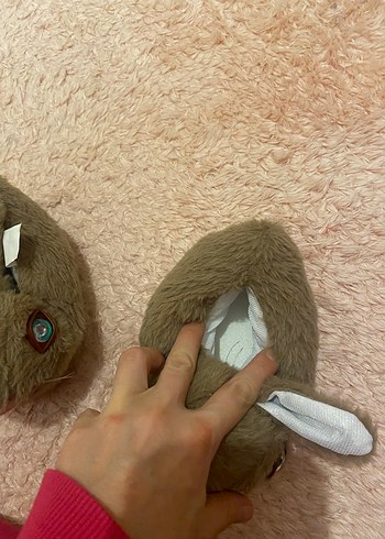 Kahverengi Peluş Tavşan Kız Ev Terliği - Görsel 5