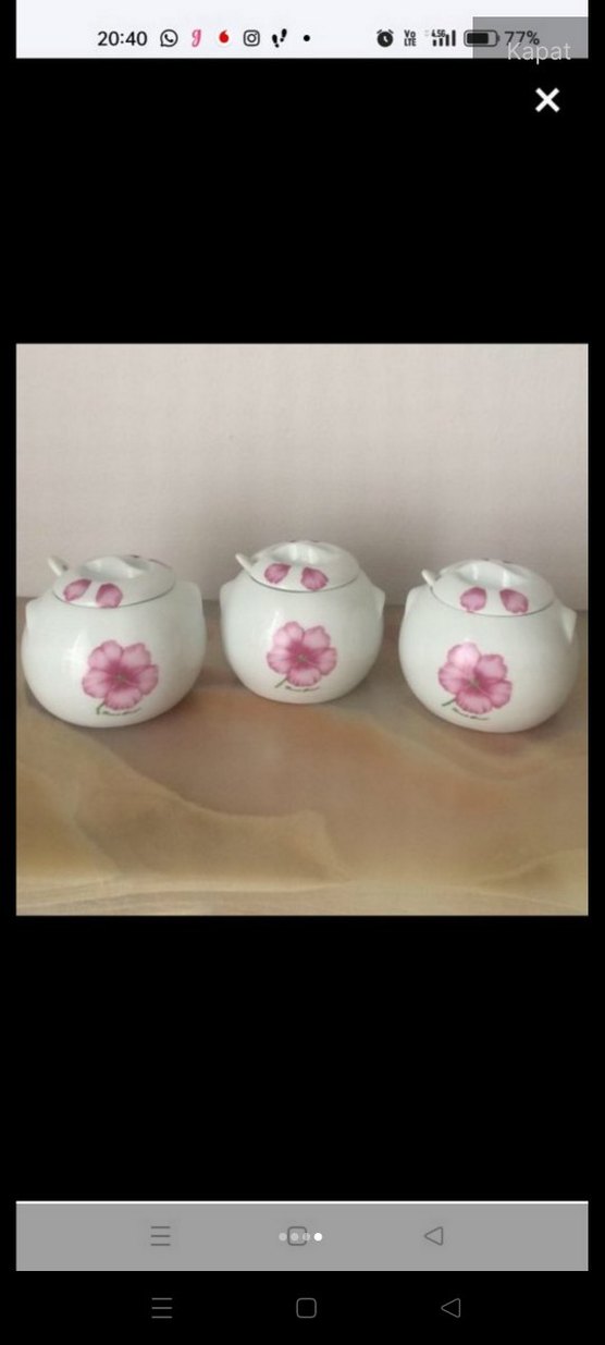 Pembe Çiçek Desenli Porselen 3'lü Baharat Takımı - Görsel 4