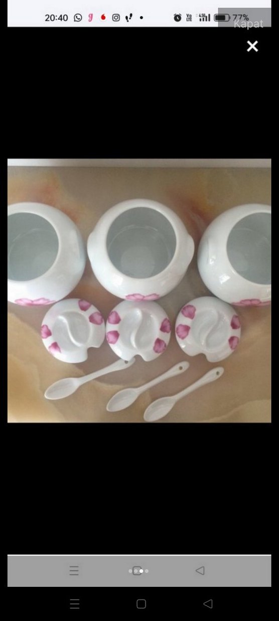 Pembe Çiçek Desenli Porselen 3'lü Baharat Takımı - Görsel 3