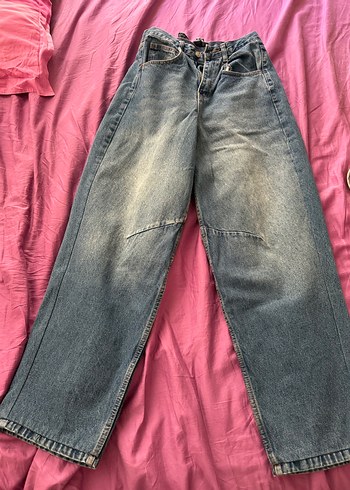 Kadın Mavi Midi Boy Salaş Denim Pantolon