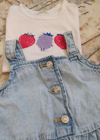 Nakışlı Mavi Denim Kız Tulum