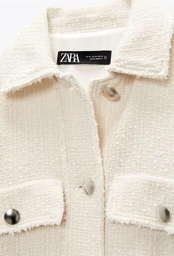 Zara Zara ekru püsküllü şeritli dokulu ceket
