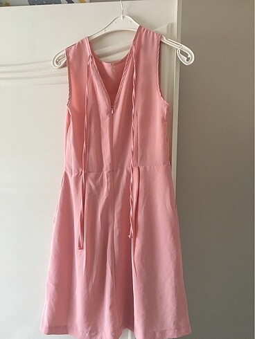 Diz üstü sırtı ip modelli cepli elbise - Görsel 5