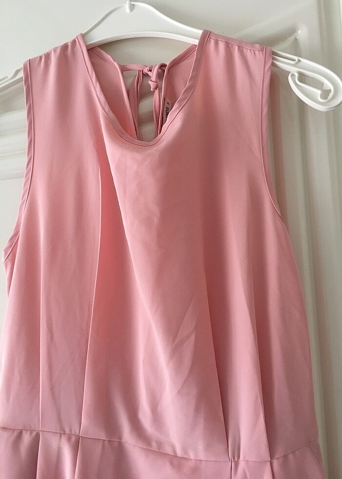 Diz üstü sırtı ip modelli cepli elbise - Görsel 2