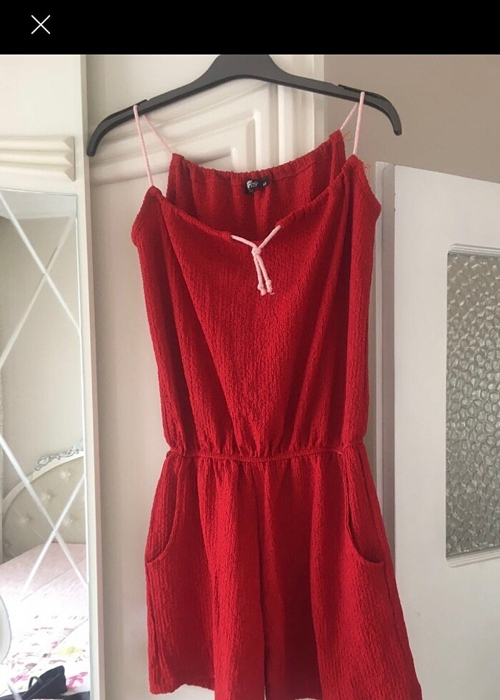 Askılı cepli şortlu tulum - Görsel 2