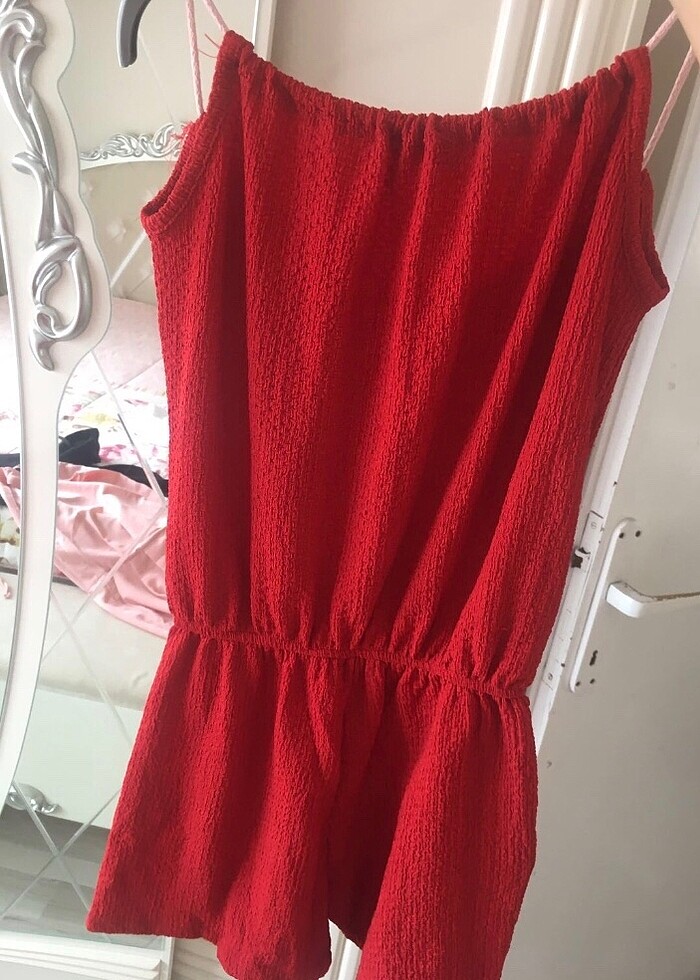 Askılı cepli şortlu tulum - Görsel 3