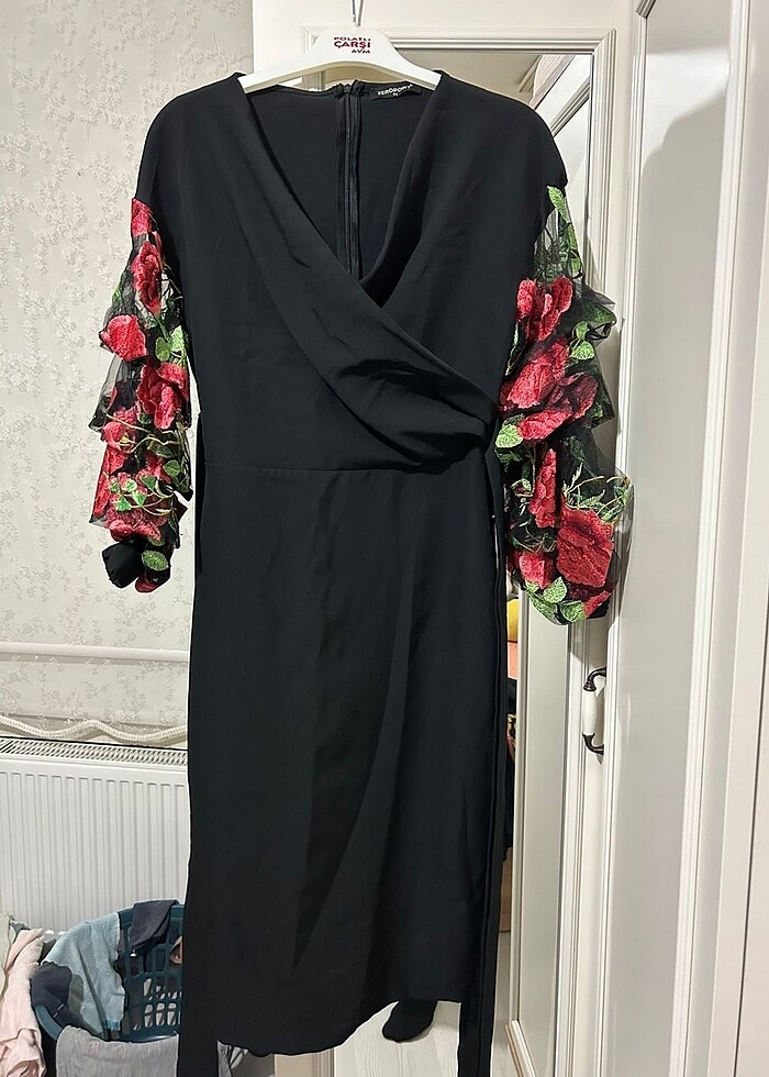 Kolları çiçekli kalem elbise kemerli ???? - Görsel 3