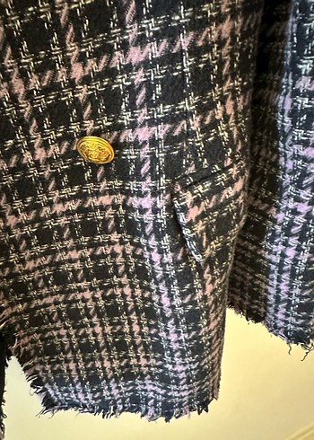 Diğer Mor Ekose Düğmeli Midi Blazer