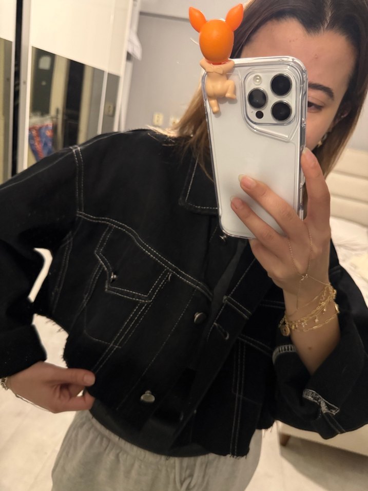 Siyah Kadın Denim Ceket - Görsel 3