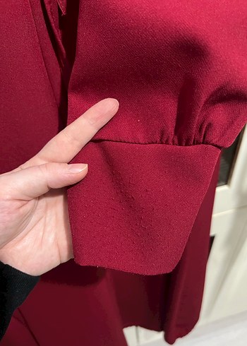 Soi Bordo Uzun Drapeli Kadın Elbise - Görsel 3