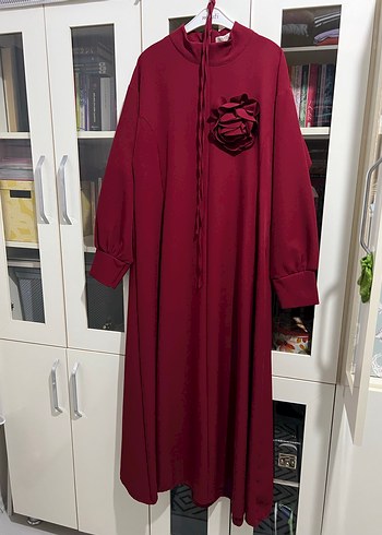 Soi Bordo Uzun Drapeli Kadın Elbise - Görsel 2