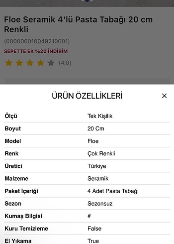 English Home Floe 4'lü Renkli Seramik Pasta Tabağı 20 cm - Görsel 2