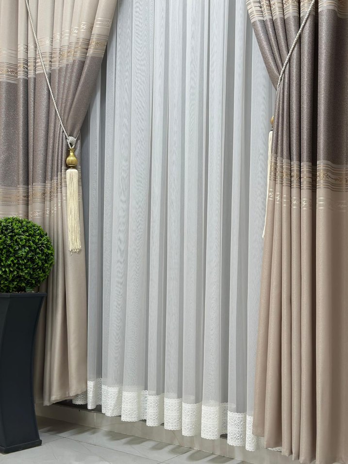 Bej Gri Nakışlı Modern Klasik Perde - Görsel 4