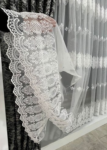 Gri İşlemeli Beyaz Tül Perde - Görsel 4