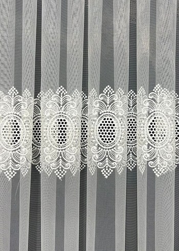 Gri İşlemeli Beyaz Tül Perde - Görsel 2