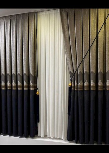 Nakışlı Gri-Mavi Fon Perde - Görsel 2