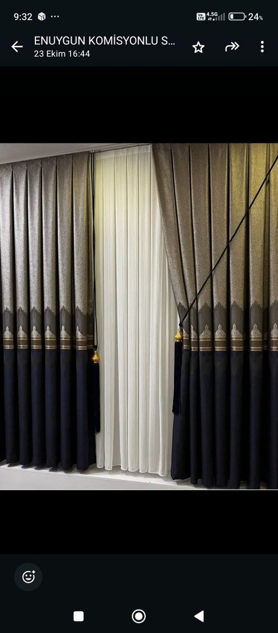 Nakışlı Gri-Mavi Fon Perde - Görsel 2