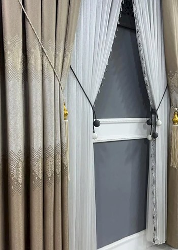 Nakışlı Yeşil ve Gri Perde Takımı - Görsel 4