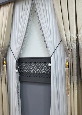 Nakışlı Yeşil ve Gri Perde Takımı - Görsel 6