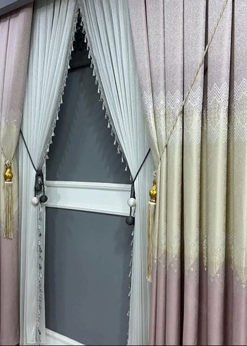 Nakışlı Yeşil ve Gri Perde Takımı - Görsel 5