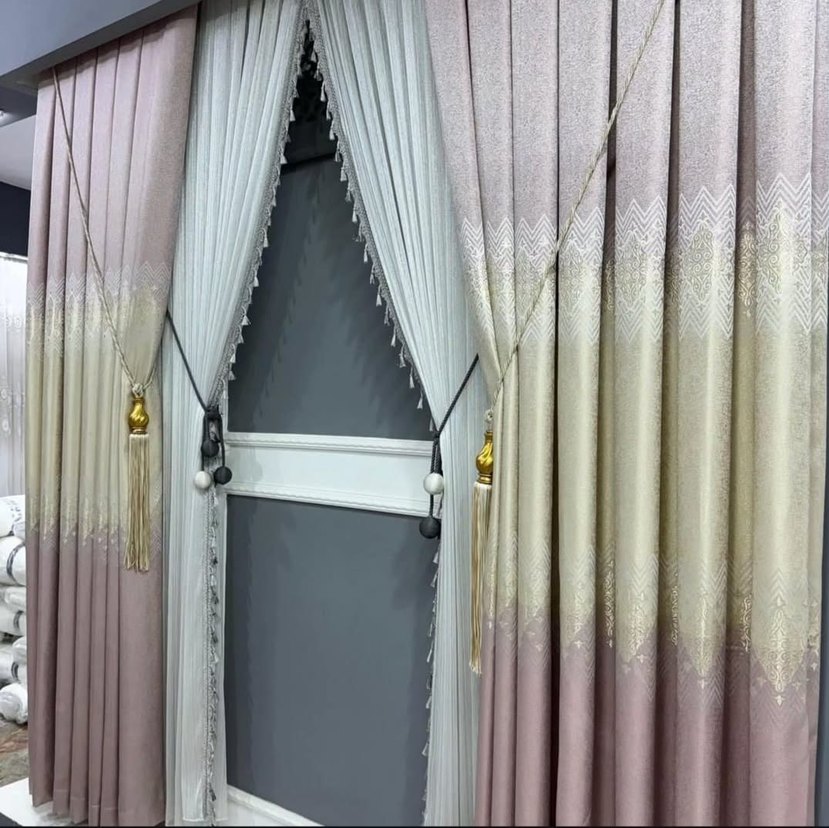 Nakışlı Yeşil ve Gri Perde Takımı - Görsel 5