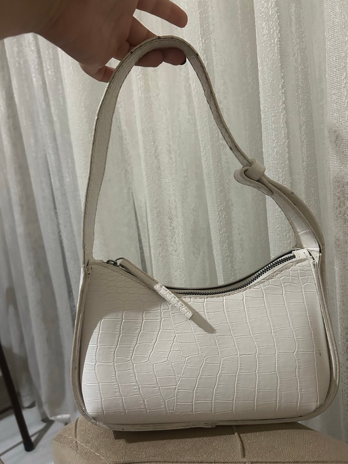 Beyaz Deri Minimalist Yılan Desenli Kadın Çanta - Görsel 2