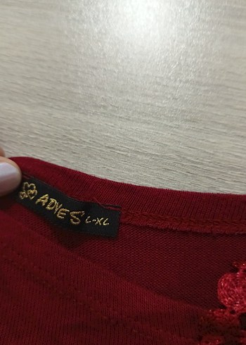 xl Beden bordo Renk Bordo Dantel Detaylı Uzun Kollu Mini Bluz