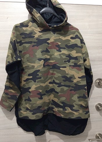 Kahverengi Kamuflaj Kapüşonlu Sweatshirt