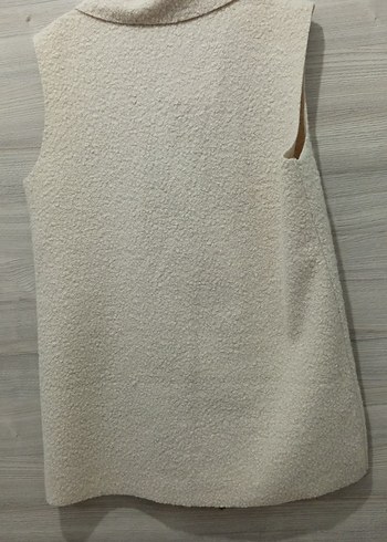 Düğmeli Beyaz uzun Kadın Yelek - Görsel 5