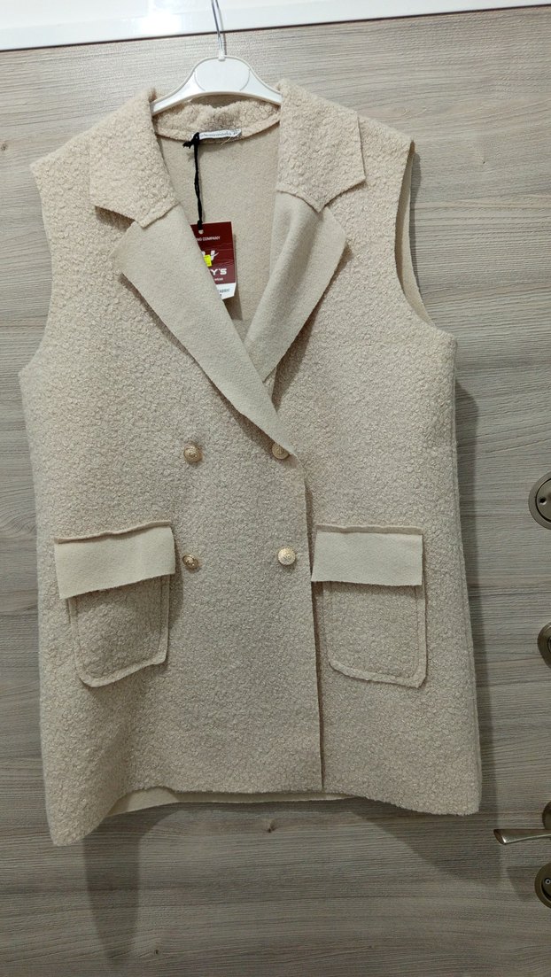 Düğmeli Beyaz uzun Kadın Yelek - Görsel 3