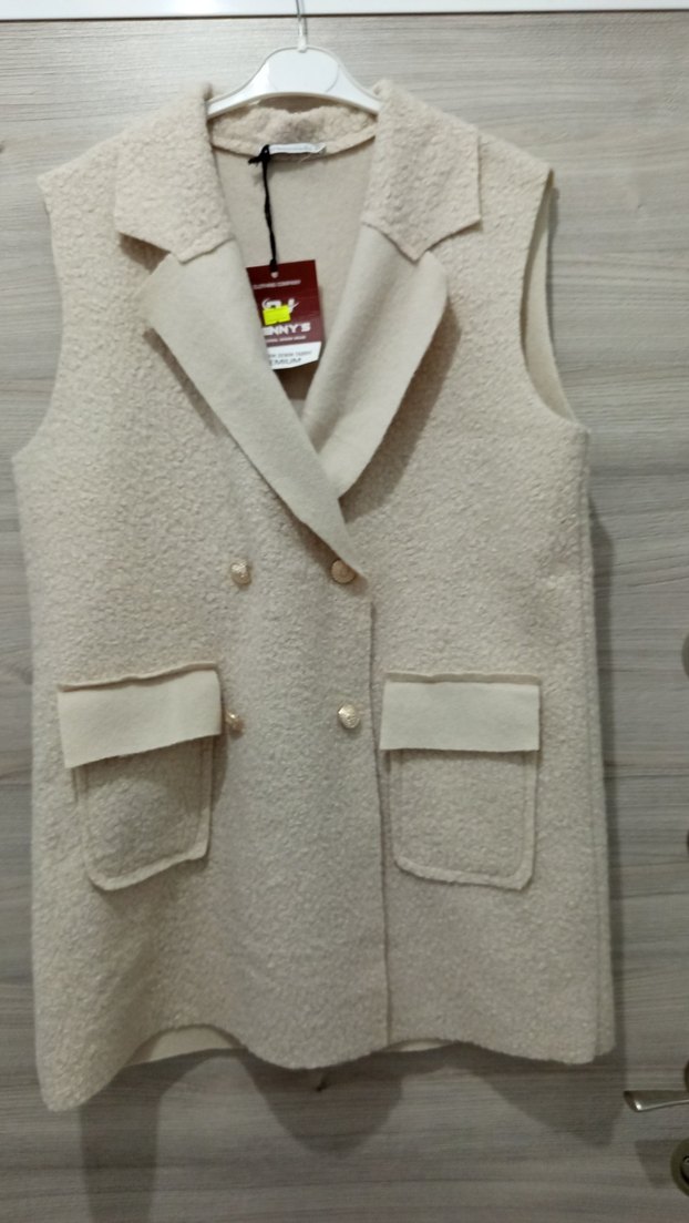 Düğmeli Beyaz uzun Kadın Yelek - Görsel 2