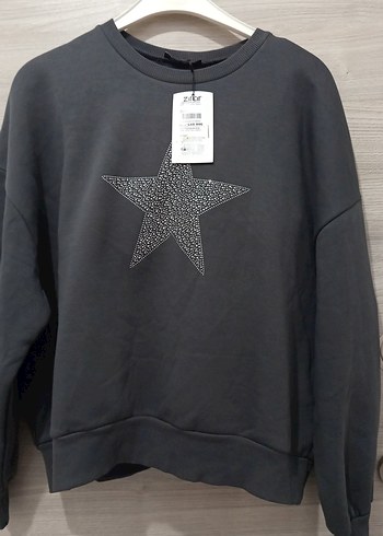 Gri Uzun Kollu Star Baskılı Sweatshirt - Görsel 5