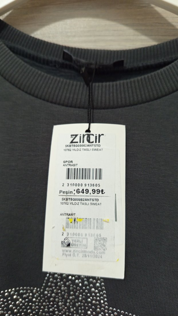 Gri Uzun Kollu Star Baskılı Sweatshirt - Görsel 4