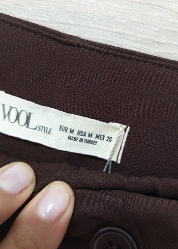 m Beden Kahverengi Düğmeli Kısa Kollu Kumaş Takım