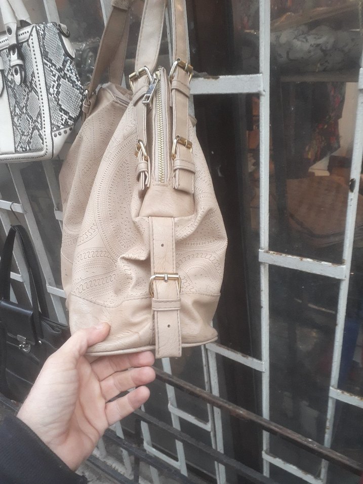 Bej Deri Kadın Omuz Çantası - Görsel 3