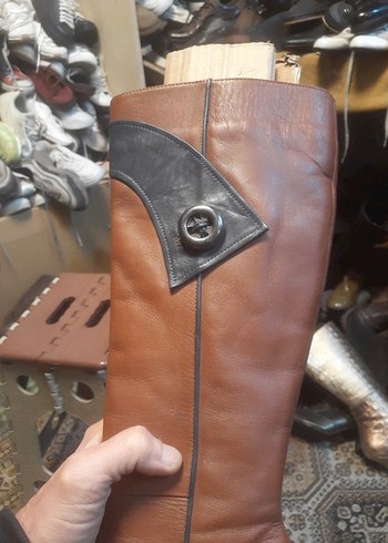 Kahverengi Deri Platform Topuklu Diz Boyu Kadın Çizme italyan - Görsel 5