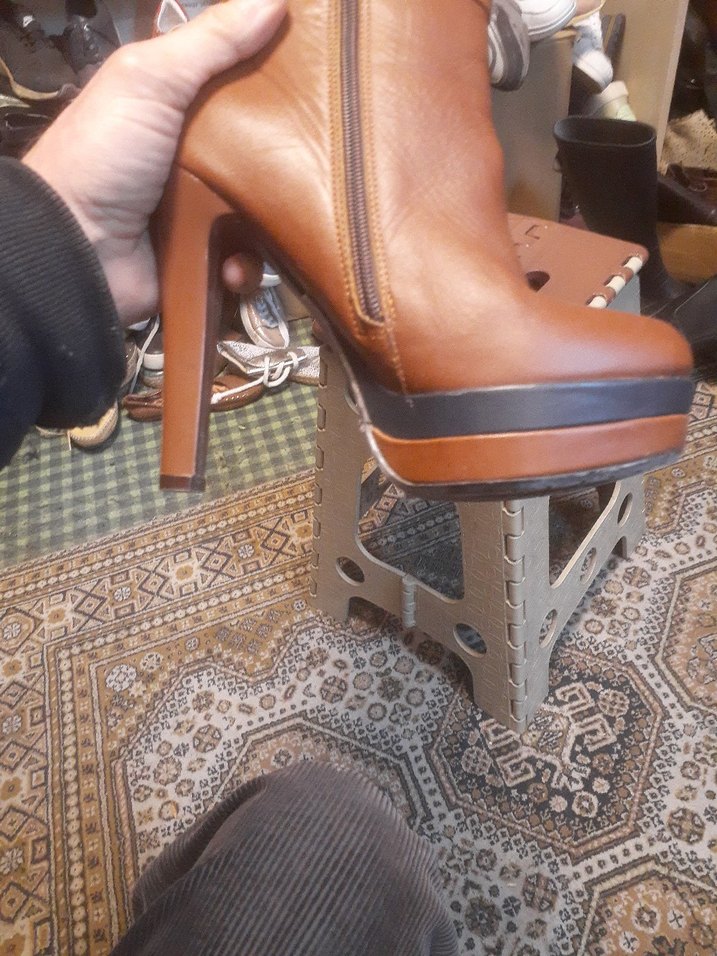 Kahverengi Deri Platform Topuklu Diz Boyu Kadın Çizme italyan - Görsel 4