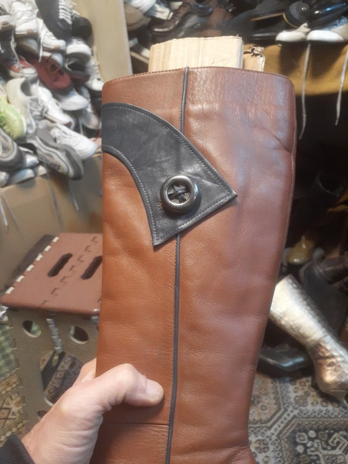 Kahverengi Deri Platform Topuklu Diz Boyu Kadın Çizme italyan - Görsel 5