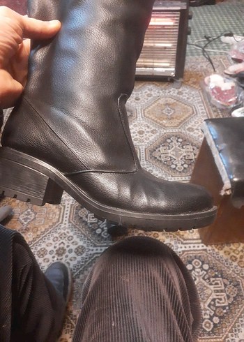 Kahverengi Deri Tokalı Kadın Diz Boyu Bot - Görsel 5