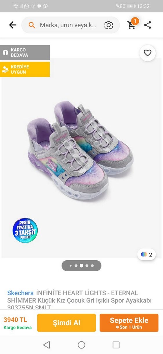 Mor Bağcıklı Kız Çocuk Spor Ayakkabı - Görsel 3