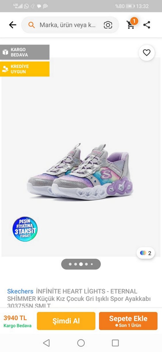 Mor Bağcıklı Kız Çocuk Spor Ayakkabı - Görsel 2