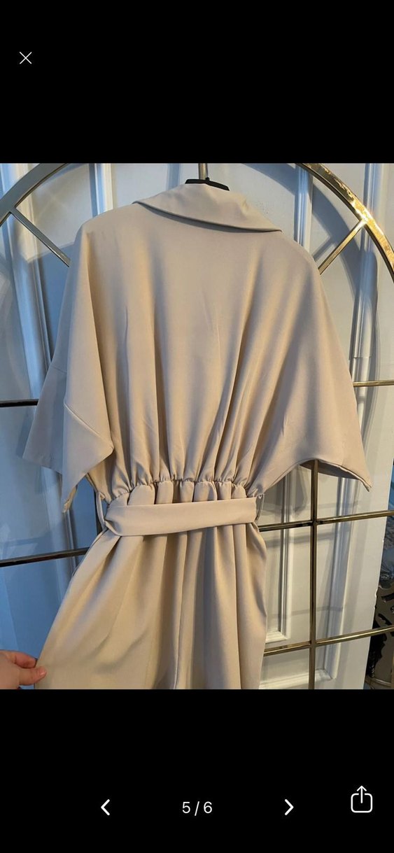 Bej Kısa Kollu Kemerli Kadın Tulum - Görsel 4