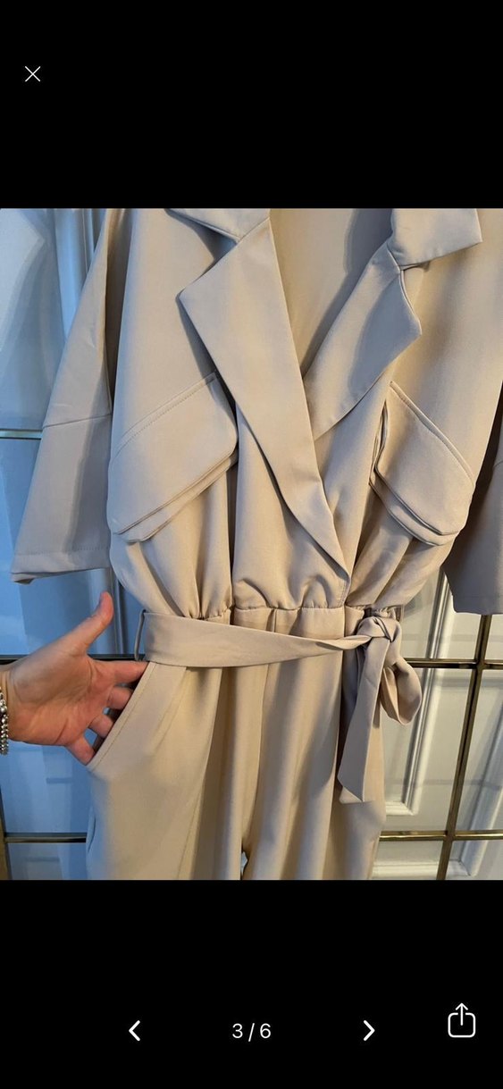 Bej Kısa Kollu Kemerli Kadın Tulum - Görsel 5