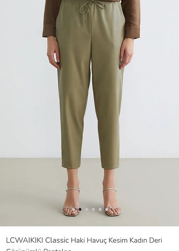 LC Waikiki Haki Kadın Deri Cigarette Pantolon - Görsel 2