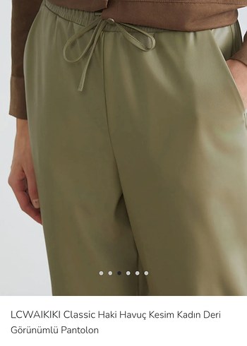 LC Waikiki Haki Kadın Deri Cigarette Pantolon - Görsel 4